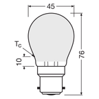 Osram / Ledvance LED Filament Star Tropfen P matt 300° 4-40W/840 kaltweiß 470lm B22d 220-240V – Maßzeichnung