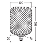 Osram / Ledvance LED Decor Square matt schwarz 100° Flat 3,5-28W/827 warmweiß 300lm E27 220-240V – Maßzeichnung