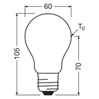Osram / Ledvance LED Filament Classic A matt 320° UltraEfficient 3,8-60W/840 kaltweiß 806lm E27 220-240V 2er Pack – Maßzeichnung