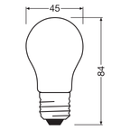 Osram / Ledvance LED Filament Tropfen P matt 330° UltraEfficient 1,2-25W/827 warmweiß 255lm E27 220-240V – Maßzeichnung