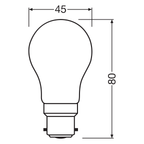 Osram / Ledvance LED Superstar Plus Classic P matt 300° 5,5-60W/927 warmweiß 806lm B22d 220-240V dimmbar – Maßzeichnung