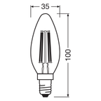 Osram / Ledvance LED Filament Base Kerze B klar 300° 5,9-60W/865 tageslichtweiß 806lm E14 220-240V 3er Pack – Maßzeichnung