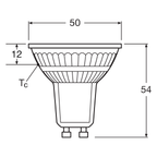 Osram / Ledvance LED Star Spot PAR16 36° 3,7-50W/827 warmweiß 350lm GU10 220-240V – Maßzeichnung