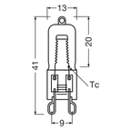 Osram Ofenlampe Halopin 66740 Oven 40W 230V G9 – Maßzeichnung