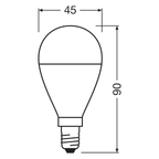 Osram LED Value Classic P Filament 7,5-60W/827 E14 806lm matt warmweiß nicht dimmbar – Maßzeichnung