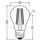 Osram / Ledvance LED Filament Classic A klar 320° UltraEfficient 2,2-40W/840 kaltweiß 470lm E27 220-240V – Maßzeichnung 2