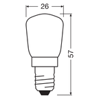 Osram Special T26/57 FR 25W E14 matt – Maßzeichnung