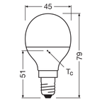 Osram LED Bellalux Classic P 5,7-40W/840 E14 matt 200° 470lm kaltweiß nicht dimmbar – Maßzeichnung