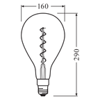 Osram LED Vintage 1906 Classic A160 Filament 5-28W/820 E27 klar 300° 300lm echt warmweiß nicht dimmbar – Maßzeichnung