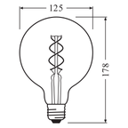 Osram LED Vintage 1906 Classic Globe125 Filament 5-25W/820 E27 klar 300° 250lm echt warmweiß nicht dimmbar – Maßzeichnung