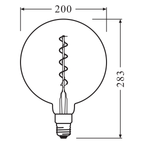 Osram LED Vintage 1906 Globe G200 Filament 5-28W/820 E27 klar 300° 300lm echt warmweiß nicht dimmbar – Maßzeichnung
