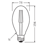 Osram LED Vintage 1906 Classic OVAL Filament 4,5-36 W/825 E27 klar 320° 470lm echt warmweiß nicht dimmbar – Maßzeichnung