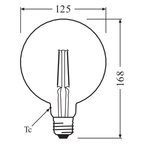 Osram LED Vintage 1906 Classic PINECONE Filament 4,5-40W/825 E27 klar 320° 470lm echt warmweiß nicht dimmbar – Maßzeichnung