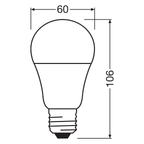 Osram / Ledvance LED Superstar Classic A60 matt 8,8-60W/827 warmweiß 806lm E27 220-240V dimmbar – Maßzeichnung 2
