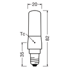 Osram LED Special T Slim 7-60W/827 E14 806lm klar warmweiß dimmbar – Maßzeichnung
