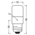 Osram LED Special T Slim 7,3-60W/827 E27 806lm klar warmweiß dimmbar – Maßzeichnung
