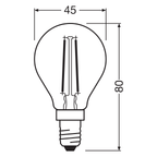 Osram Bellalux Classic Filament P 2,5-25W/840 E14 kaltweiß – Maßzeichnung