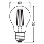 Osram LED Bellalux Classic A Filament 11-100W/827 E27 1521lm klar warmweiß nicht dimmbar – Maßzeichnung