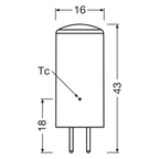 Osram LED Star Pin 4-40W/827 GY6.35 470lm klar warmweiß nicht dimmbar – Maßzeichnung