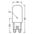 Osram LED Superstar Pin 3-30W/827 G9 320lm klar warmweiß dimmbar – Maßzeichnung