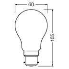 Osram LED Filament Star Classic A matt 300° Retrofit 7,5-75W/827 warmweiß 1055lm B22d 220-240V – Maßzeichnung