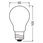 Osram LED Filament Classic A matt 300° Ultra-Efficient 7,2-100W/830 warmweiß 1521lm E27 220-240V – Maßzeichnung