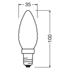 Osram LED Filament Superstar+ Kerze BW matt gedreht 300° 3,4-40W/927 warmweiß 470lm E14 220-240V dimmbar – Maßzeichnung