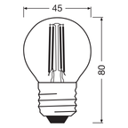 Osram LED Filament Superstar+ Tropfen P klar 300° 3,4-40W/940 neutralweiß 470lm E27 220-240V dimmbar – Maßzeichnung