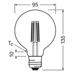 Osram LED Filament Superstar+ Globe G95 klar 300° 11-100W/940 neutralweiß 1521lm E27 220-240V dimmbar – Maßzeichnung