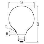Osram LED Filament Superstar+ Globe G95 matt 300° 11-100W/940 neutralweiß 1521lm E27 220-240V dimmbar – Maßzeichnung