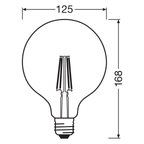 Osram LED Filament Superstar+ Globe G125 klar 300° 11-100W/927 warmweiß 1521lm E27 220-240V dimmbar – Maßzeichnung