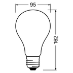 Osram LED Filament Star Classic A matt 320° Retrofit 24-200W/840 neutralweiß 3452lm E27 220-240V – Maßzeichnung