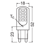 Osram LED Pin klar 300° Performance 4-40W/827 warmweiß 470lm G9 220-240V dimmbar – Maßzeichnung