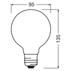 Osram LED Filament Superstar+ Globe G95 matt 300° 11-100W/940 neutralweiß 1521lm E27 220-240V dimmbar – Maßzeichnung 2