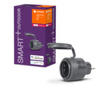 LEDVANCE Smart+ ZigBee Compact Outdoor Steckdose EU, IP44, Anthrazit – Produkt mit Verpackung