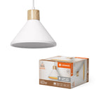 LEDVANCE Pendelleuchte Decor Plaster Wood 220 mm E27 weiß/Holzdekor – Produkt mit Verpackung