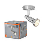 Osram LED Spotleuchte Brushed Silver Anbau GU10 inkl. 2,6W LED-Lampe 230lm warmweiß Silber – Produkt mit Verpackung