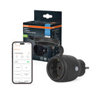 Osram Smarte Steckdose SMART+ MATTER Compact Outdoor Plug EU IP44 schwarz – Produkt mit Verpackung