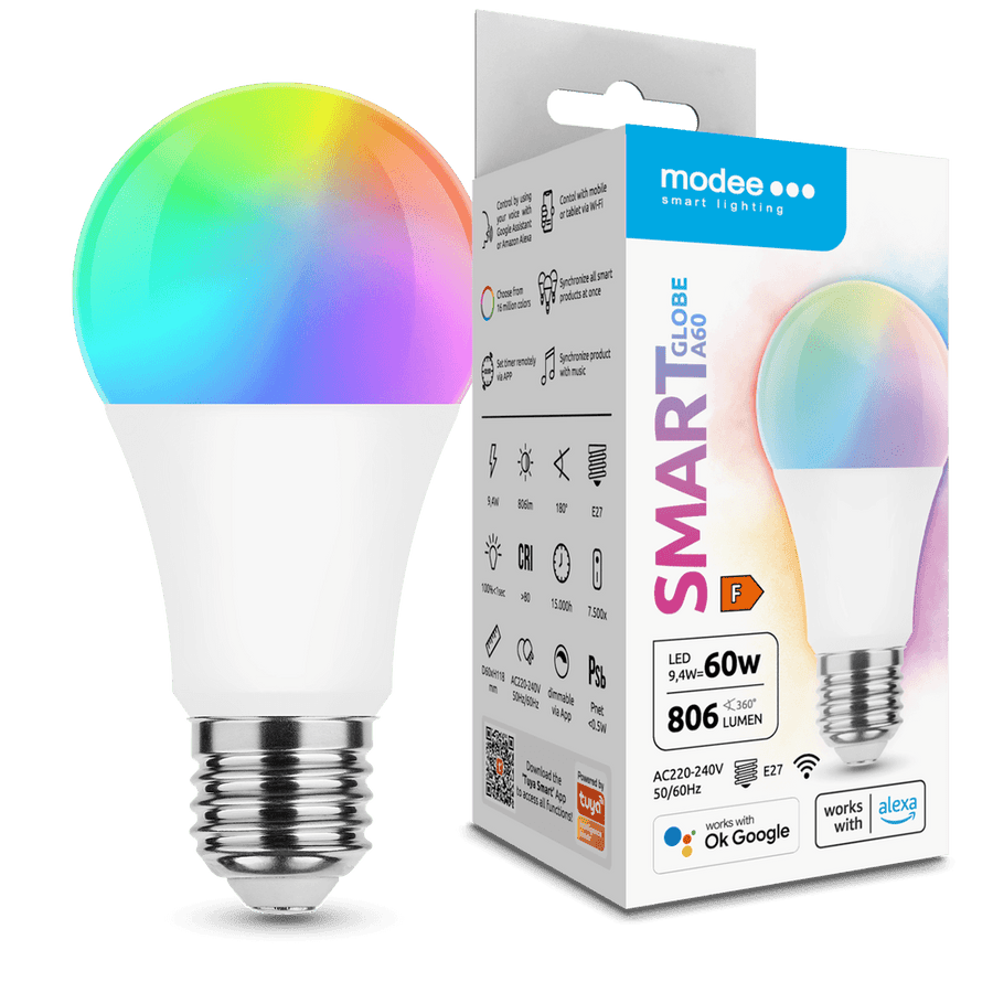 Modee LED-Lampe Smart Tuya-WLAN Kugel A60 E27 180° RGB 9,4W 806lm IP20