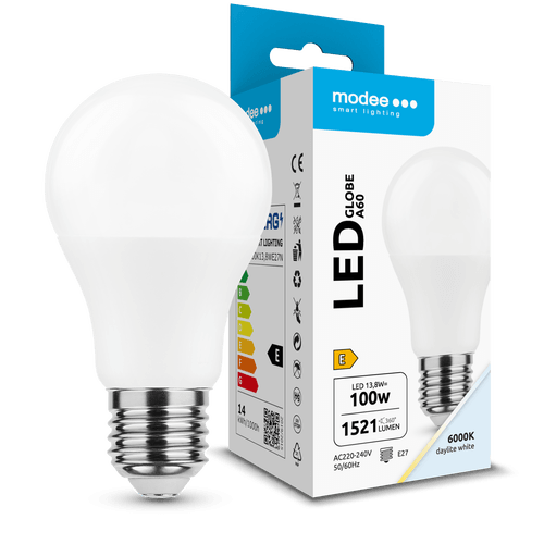 Modee LED-Lampe A60 E27 13,8 W 6000 K (1.521 Lumen), opalweiß, 200°