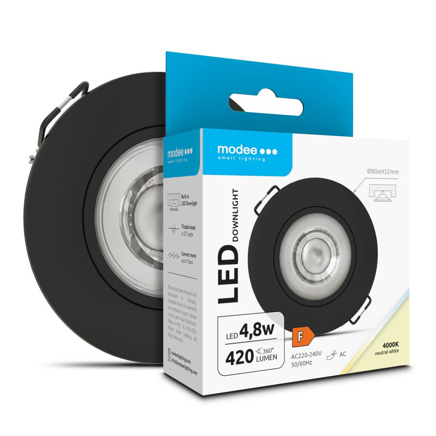 Modee LED-Downlight rund D80xH32mm schwenkbar schwarz 4,8W 420lm 4000K IP20