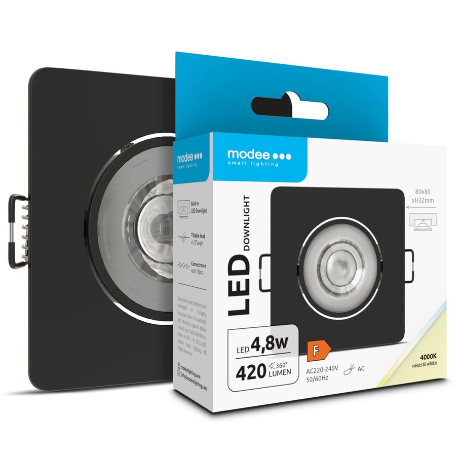 Modee LED-Downlight eckig 80xH32mm schwenkbar schwarz 4,8W 420lm 4000K IP20