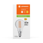 Osram / Ledvance LED Filament Tropfen P klar 300° Performance 4-40W/827 warmweiß 470lm E14 220-240V – Verpackung