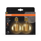 Osram LED Filament Vintage 1906 Globe G95 klar 300° 6,5-55W/824 extra warmweiß 725lm E27 220-240V dimmbar 2er Blister – Verpackung