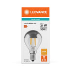 Osram / Ledvance LED Filament Tropfen P verspiegelt silber 300° Performance 4-31W/827 warmweiß 350lm E14 220-240V – Verpackung