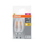 Osram / Ledvance LED Filament Base Kerze B klar 300° 4-40W/827 warmweiß 470lm E14 220-240V 2er Pack – Verpackung