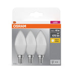 Osram / Ledvance LED Base Kerze B matt 220° 4,9-40W/827 warmweiß 470lm E14 220-240V 3er Pack – Verpackung