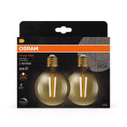 Osram / Ledvance LED Filament Vintage 1906 Globe G80 klar 300° 7,2-60W/824 extra warmweiß 806lm E27 220-240V dimmbar 2er Pack – Verpackung