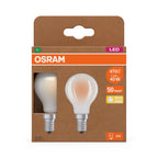 Osram / Ledvance LED Filament Tropfen P matt 330° UltraEfficient 1,2-40W/827 warmweiß 470lm E14 220-240V – Verpackung
