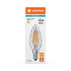 Osram / Ledvance LED Filament Kerze BW klar gedreht 300° Performance 3,4-40W/827 warmweiß 470lm E14 220-240V – Verpackung